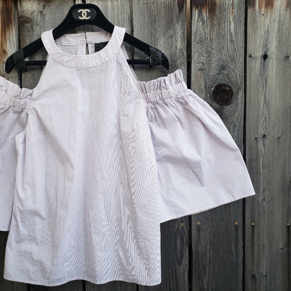 Worthington Pink White Pinstripe Bell Sleeve Top